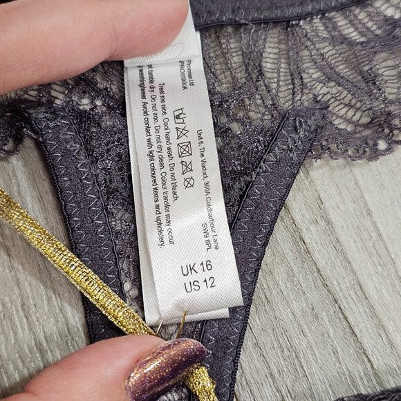 FINAL SALE! Wolf & Whistle Ariana Gray Everyday Lace Thong Size US 12 - Picture 3 of 5